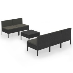 vidaXL 6-tlg. Garten-Lounge-Set mit Auflagen Poly Rattan Schwarz