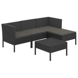 vidaXL 5-tlg. Garten-Lounge-Set mit Auflagen Poly Rattan Schwarz
