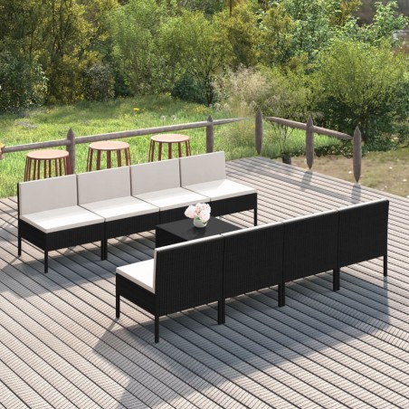vidaXL 9-tlg. Garten-Lounge-Set mit Auflagen Poly Rattan Schwarz