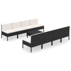 vidaXL 9-tlg. Garten-Lounge-Set mit Auflagen Poly Rattan Schwarz