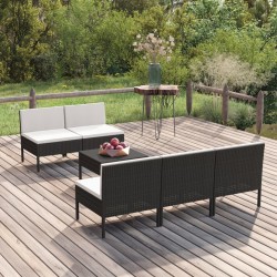 vidaXL 6-tlg. Garten-Lounge-Set mit Auflagen Poly Rattan Schwarz 