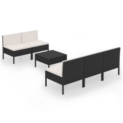 vidaXL 6-tlg. Garten-Lounge-Set mit Auflagen Poly Rattan Schwarz 