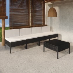 vidaXL 5-tlg. Garten-Lounge-Set mit Auflagen Poly Rattan Schwarz