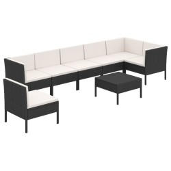 vidaXL 8-tlg. Garten-Lounge-Set mit Auflagen Poly Rattan Schwarz