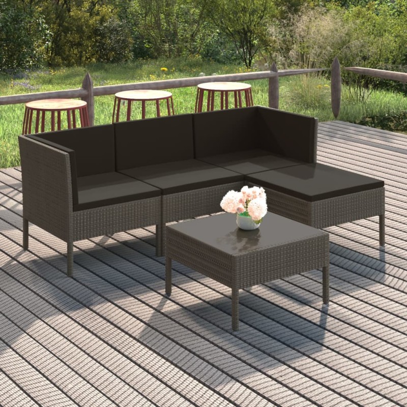 vidaXL 5-tlg. Garten-Lounge-Set mit Auflagen Poly Rattan Grau vidaXL 5-tlg. Garten-Lounge-Set mit Auflagen Poly Rattan Grau