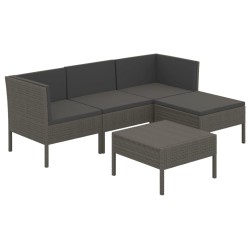 vidaXL 5-tlg. Garten-Lounge-Set mit Auflagen Poly Rattan Grau