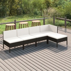 vidaXL 5-tlg. Garten-Lounge-Set mit Auflagen Poly Rattan Schwarz