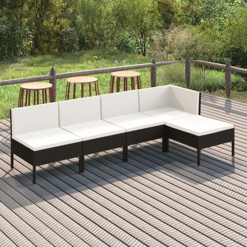 vidaXL 5-tlg. Garten-Lounge-Set mit Auflagen Poly Rattan Schwarz vidaXL 5-tlg. Garten-Lounge-Set mit Auflagen Poly Rattan Schwarz