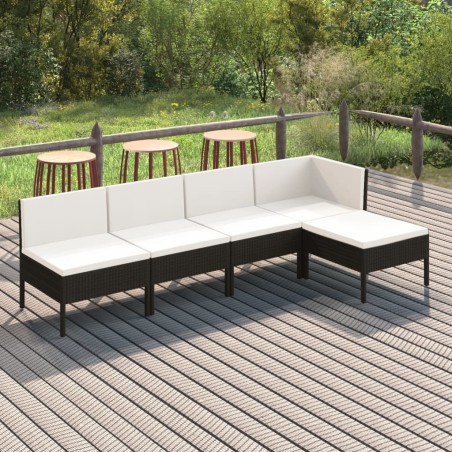 vidaXL 5-tlg. Garten-Lounge-Set mit Auflagen Poly Rattan Schwarz