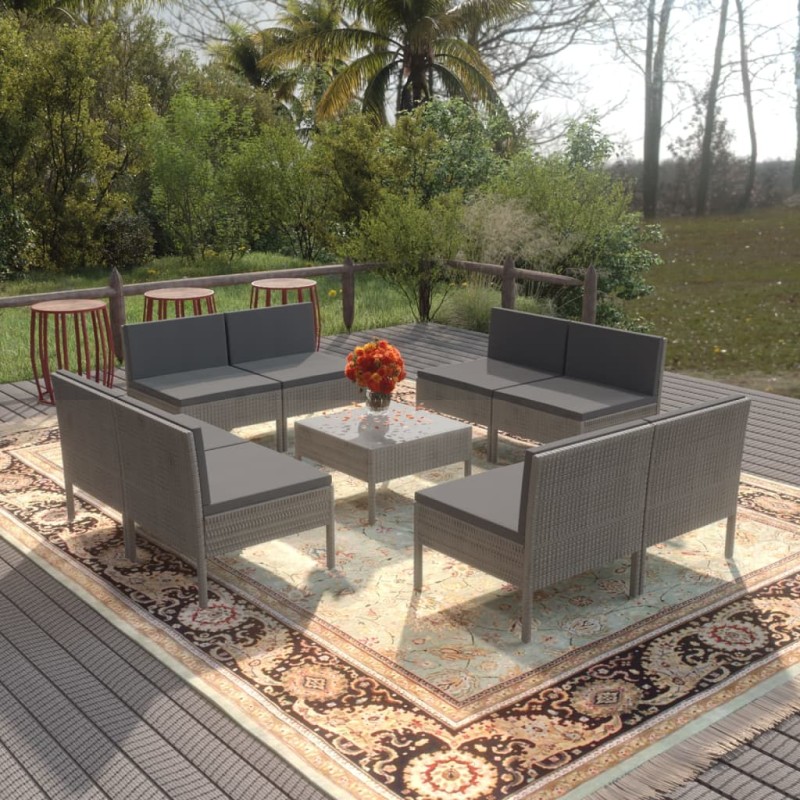 vidaXL 9-tlg. Garten-Lounge-Set mit Auflagen Poly Rattan Grau vidaXL 9-tlg. Garten-Lounge-Set mit Auflagen Poly Rattan Grau
