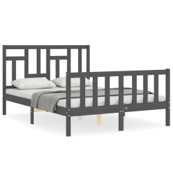 vidaXL Massivholzbett mit Kopfteil Grau 140x190 cm