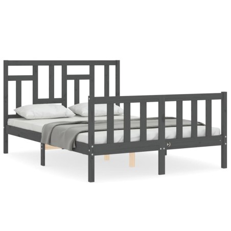 vidaXL Massivholzbett mit Kopfteil Grau 140x190 cm