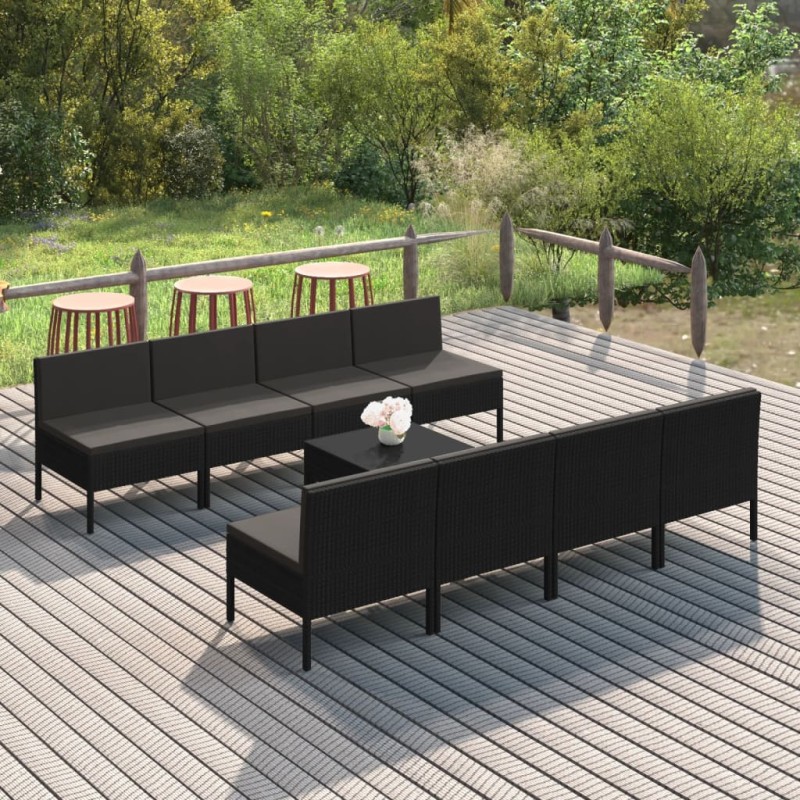 vidaXL 9-tlg. Garten-Lounge-Set mit Auflagen Poly Rattan Schwarz vidaXL 9-tlg. Garten-Lounge-Set mit Auflagen Poly Rattan Schwarz