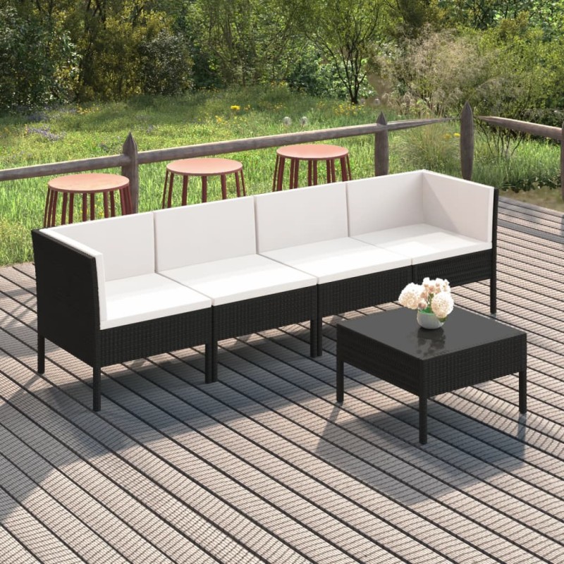 vidaXL 5-tlg. Garten-Lounge-Set mit Auflagen Poly Rattan Schwarz vidaXL 5-tlg. Garten-Lounge-Set mit Auflagen Poly Rattan Schwarz