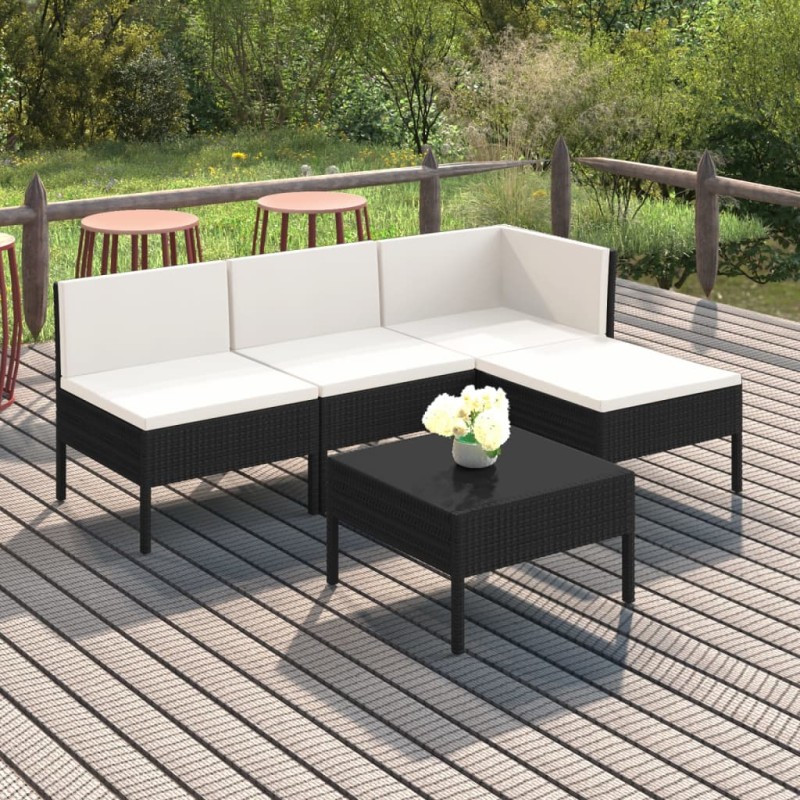 vidaXL 5-tlg. Garten-Lounge-Set mit Auflagen Poly Rattan Schwarz vidaXL 5-tlg. Garten-Lounge-Set mit Auflagen Poly Rattan Schwarz