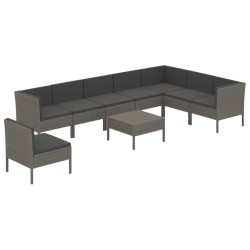 vidaXL 9-tlg. Garten-Lounge-Set mit Auflagen Poly Rattan Grau