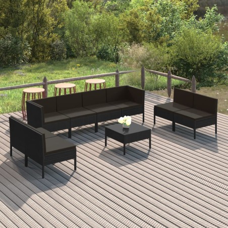 vidaXL 9-tlg. Garten-Lounge-Set mit Auflagen Poly Rattan Schwarz