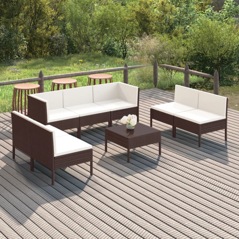 vidaXL 8-tlg. Garten-Lounge-Set mit Auflagen Poly Rattan Braun vidaXL 8-tlg. Garten-Lounge-Set mit Auflagen Poly Rattan Braun
