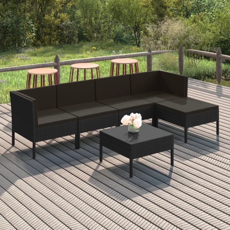 vidaXL 6-tlg. Garten-Lounge-Set mit Auflagen Poly Rattan Schwarz vidaXL 6-tlg. Garten-Lounge-Set mit Auflagen Poly Rattan Schwarz