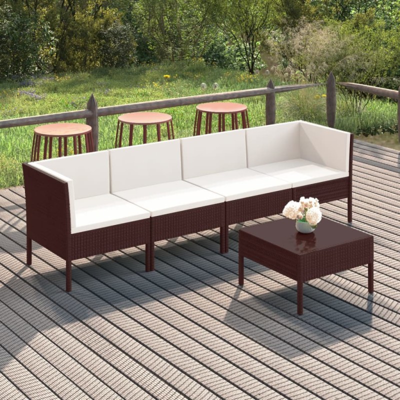 vidaXL 5-tlg. Garten-Lounge-Set mit Auflagen Poly Rattan Braun vidaXL 5-tlg. Garten-Lounge-Set mit Auflagen Poly Rattan Braun