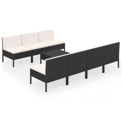 vidaXL 8-tlg. Garten-Lounge-Set mit Auflagen Poly Rattan Schwarz
