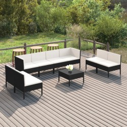 vidaXL 9-tlg. Garten-Lounge-Set mit Auflagen Poly Rattan Schwarz