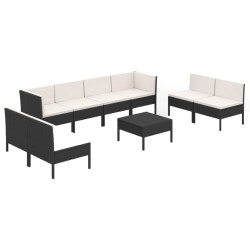 vidaXL 9-tlg. Garten-Lounge-Set mit Auflagen Poly Rattan Schwarz