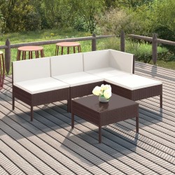 vidaXL 5-tlg. Garten-Lounge-Set mit Auflagen Poly Rattan Braun