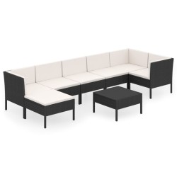 vidaXL 8-tlg. Garten-Lounge-Set mit Auflagen Poly Rattan Schwarz