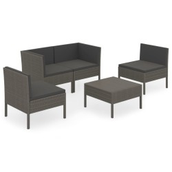 vidaXL 5-tlg. Garten-Lounge-Set mit Auflagen Poly Rattan Grau