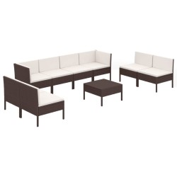vidaXL 9-tlg. Garten-Lounge-Set mit Auflagen Poly Rattan Braun