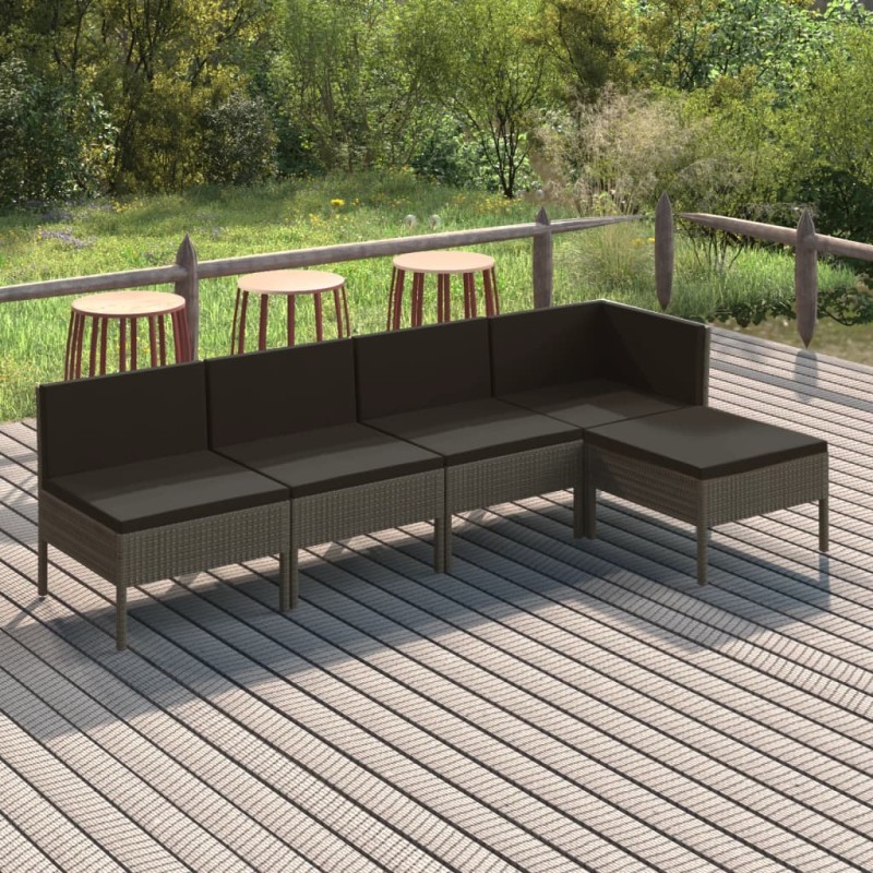 vidaXL 5-tlg. Garten-Lounge-Set mit Auflagen Poly Rattan Grau vidaXL 5-tlg. Garten-Lounge-Set mit Auflagen Poly Rattan Grau
