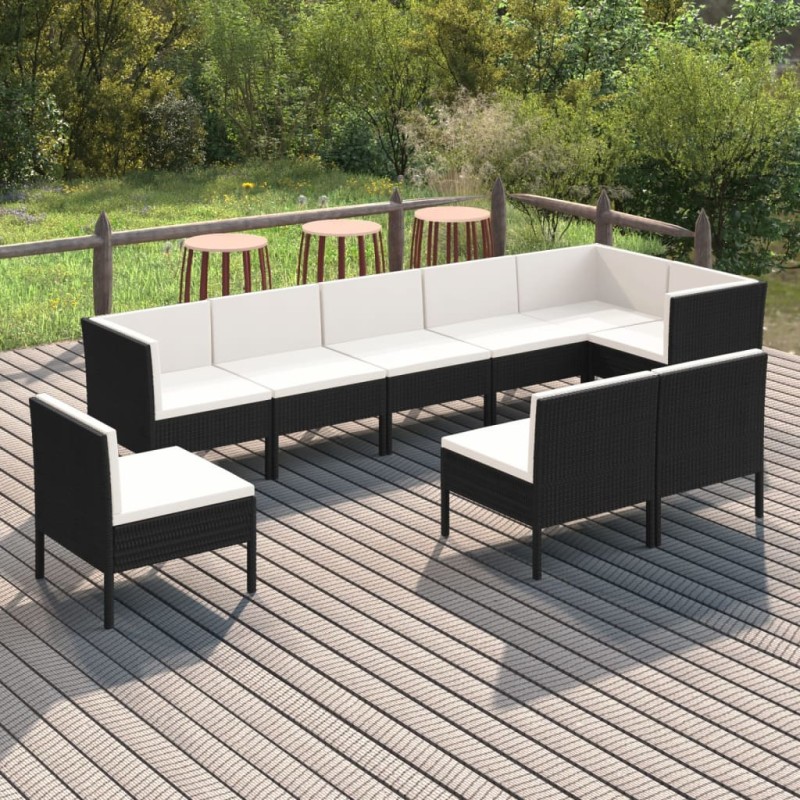 vidaXL 9-tlg. Garten-Lounge-Set mit Auflagen Poly Rattan Schwarz vidaXL 9-tlg. Garten-Lounge-Set mit Auflagen Poly Rattan Schwarz
