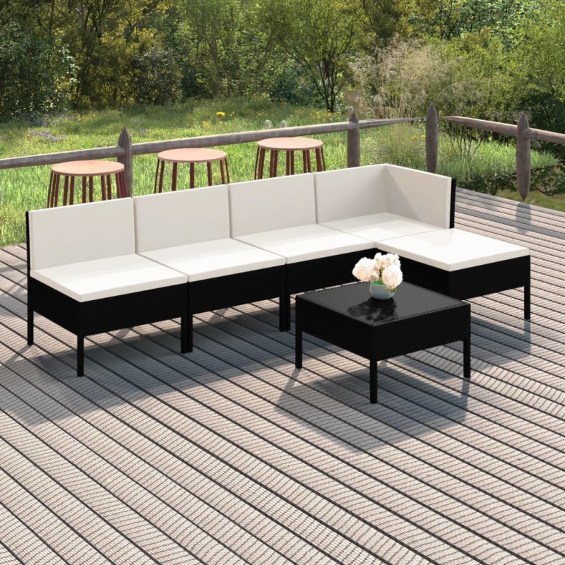 vidaXL 6-tlg. Garten-Lounge-Set mit Auflagen Poly Rattan Schwarz vidaXL 6-tlg. Garten-Lounge-Set mit Auflagen Poly Rattan Schwarz