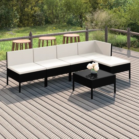 vidaXL 6-tlg. Garten-Lounge-Set mit Auflagen Poly Rattan Schwarz 