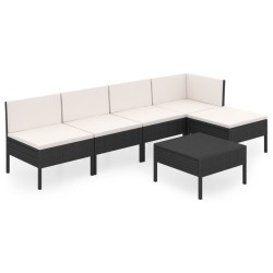 vidaXL 6-tlg. Garten-Lounge-Set mit Auflagen Poly Rattan Schwarz 