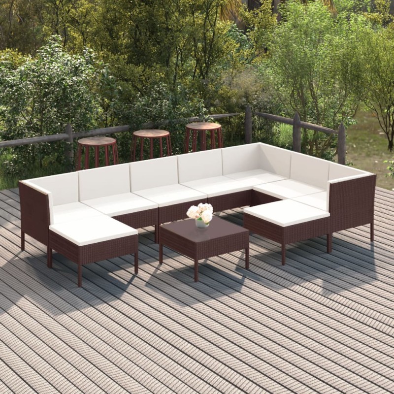 vidaXL 10-tlg. Garten-Lounge-Set mit Auflagen Poly Rattan Braun vidaXL 10-tlg. Garten-Lounge-Set mit Auflagen Poly Rattan Braun
