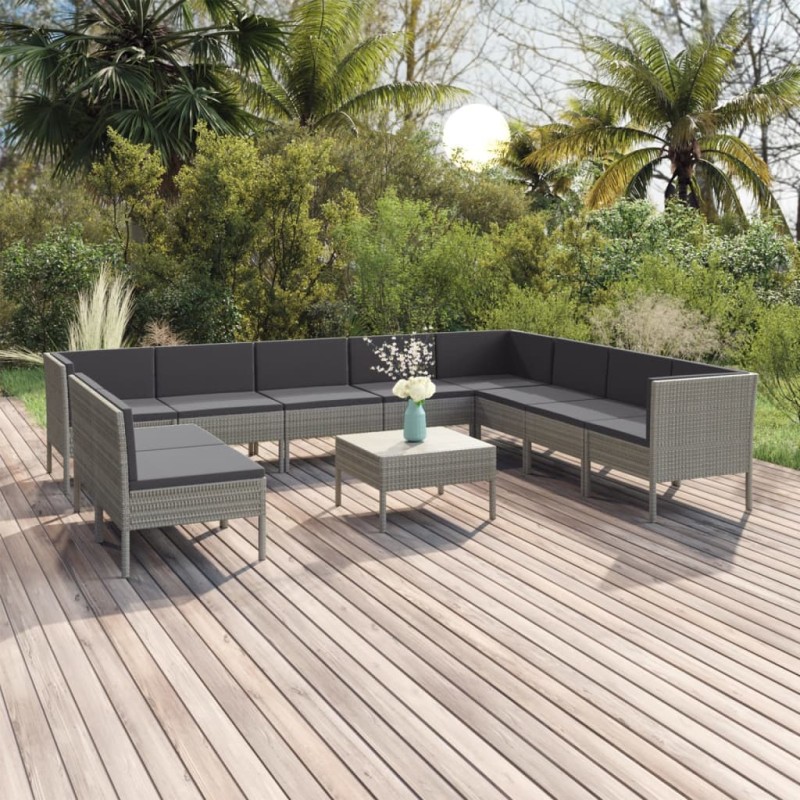 vidaXL 11-tlg. Garten-Lounge-Set mit Auflagen Poly Rattan Grau vidaXL 11-tlg. Garten-Lounge-Set mit Auflagen Poly Rattan Grau
