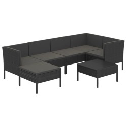 vidaXL 7-tlg. Garten-Lounge-Set mit Auflagen Poly Rattan Schwarz