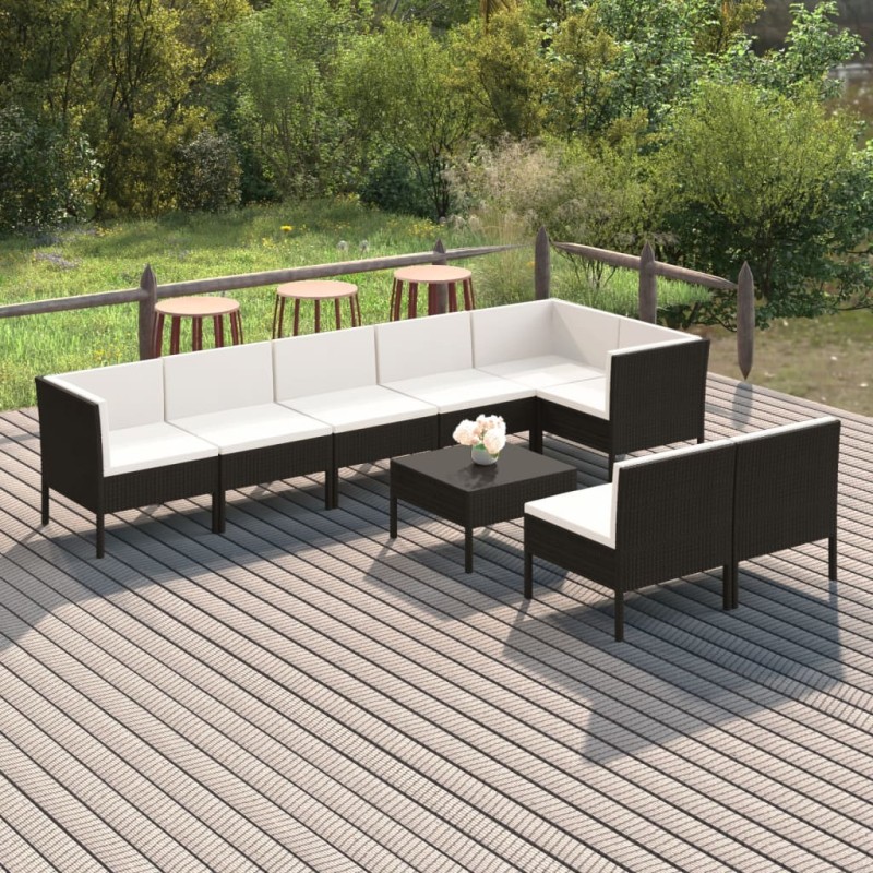 vidaXL 9-tlg. Garten-Lounge-Set mit Auflagen Poly Rattan Schwarz vidaXL 9-tlg. Garten-Lounge-Set mit Auflagen Poly Rattan Schwarz