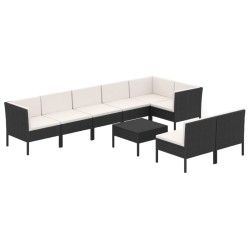 vidaXL 9-tlg. Garten-Lounge-Set mit Auflagen Poly Rattan Schwarz