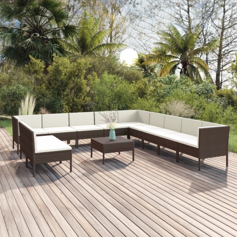 vidaXL 12-tlg. Garten-Lounge-Set mit Auflagen Poly Rattan Braun vidaXL 12-tlg. Garten-Lounge-Set mit Auflagen Poly Rattan Braun