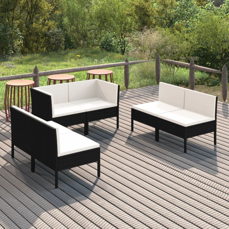 vidaXL 6-tlg. Garten-Lounge-Set mit Auflagen Poly Rattan Schwarz vidaXL 6-tlg. Garten-Lounge-Set mit Auflagen Poly Rattan Schwarz