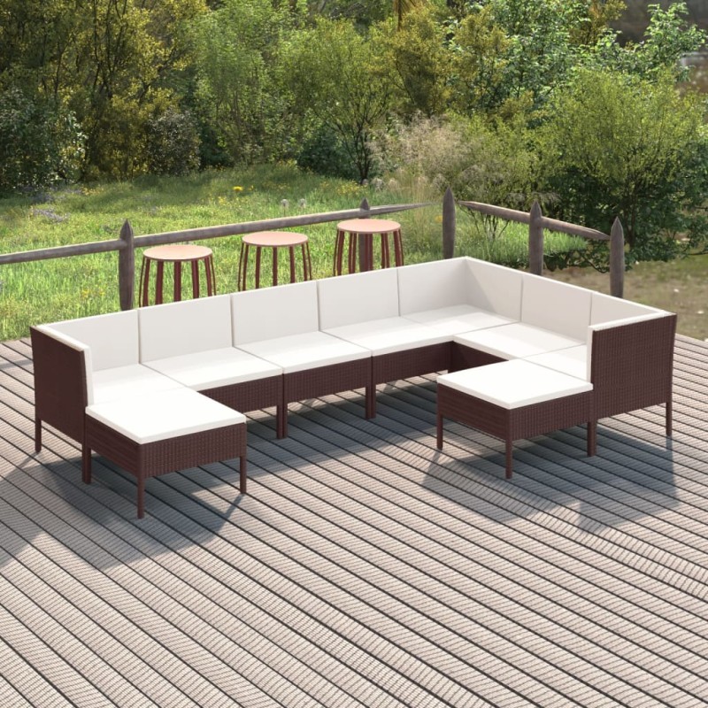 vidaXL 9-tlg. Garten-Lounge-Set mit Auflagen Poly Rattan Braun vidaXL 9-tlg. Garten-Lounge-Set mit Auflagen Poly Rattan Braun