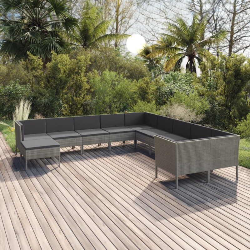 vidaXL 11-tlg. Garten-Lounge-Set mit Auflagen Poly Rattan Grau vidaXL 11-tlg. Garten-Lounge-Set mit Auflagen Poly Rattan Grau