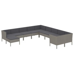vidaXL 11-tlg. Garten-Lounge-Set mit Auflagen Poly Rattan Grau