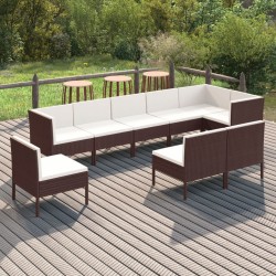 vidaXL 9-tlg. Garten-Lounge-Set mit Auflagen Poly Rattan Braun