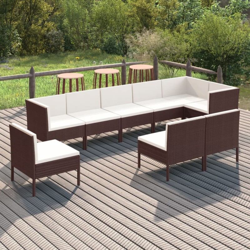 vidaXL 9-tlg. Garten-Lounge-Set mit Auflagen Poly Rattan Braun vidaXL 9-tlg. Garten-Lounge-Set mit Auflagen Poly Rattan Braun