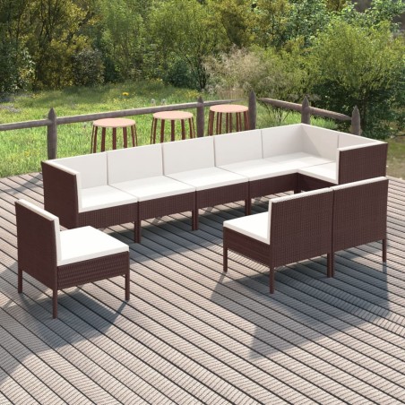 vidaXL 9-tlg. Garten-Lounge-Set mit Auflagen Poly Rattan Braun