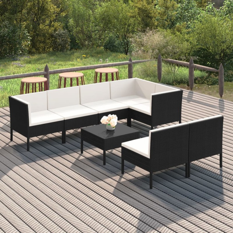 vidaXL 8-tlg. Garten-Lounge-Set mit Auflagen Poly Rattan Schwarz vidaXL 8-tlg. Garten-Lounge-Set mit Auflagen Poly Rattan Schwarz